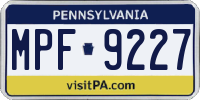 PA license plate MPF9227