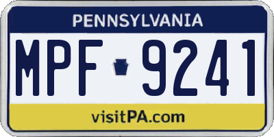 PA license plate MPF9241