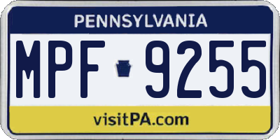 PA license plate MPF9255