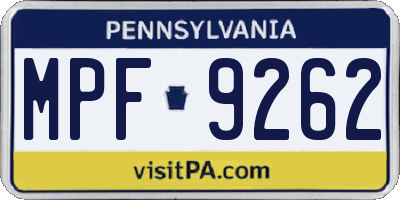 PA license plate MPF9262