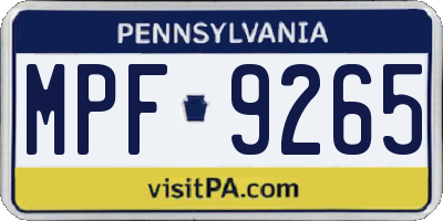 PA license plate MPF9265