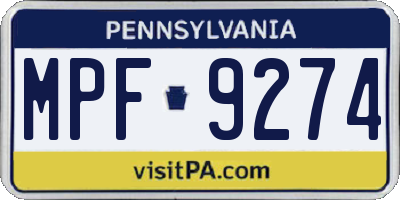 PA license plate MPF9274
