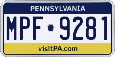 PA license plate MPF9281