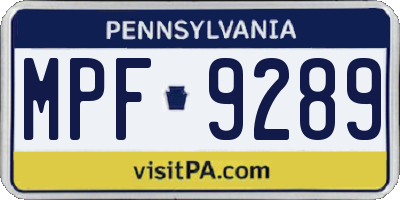 PA license plate MPF9289