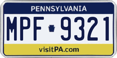 PA license plate MPF9321