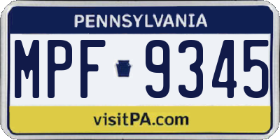 PA license plate MPF9345