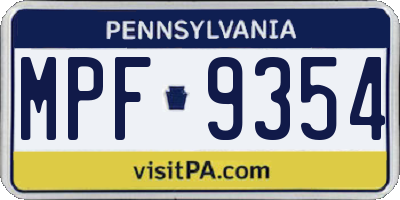 PA license plate MPF9354