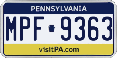 PA license plate MPF9363