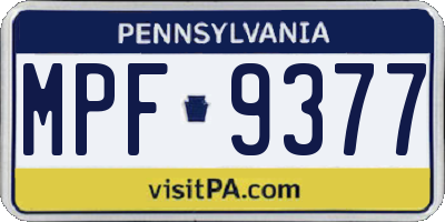 PA license plate MPF9377