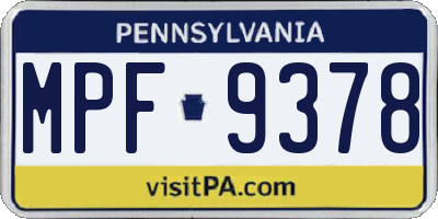 PA license plate MPF9378