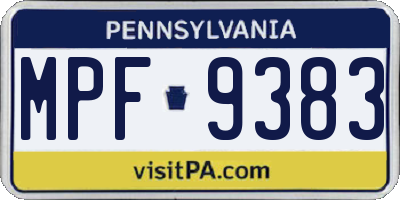 PA license plate MPF9383