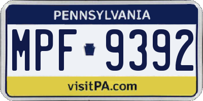 PA license plate MPF9392