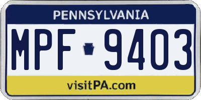 PA license plate MPF9403