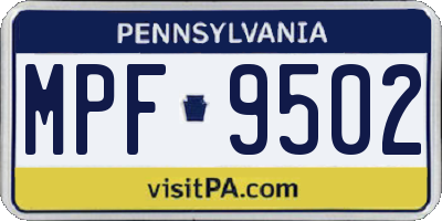 PA license plate MPF9502