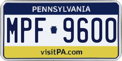 PA license plate MPF9600