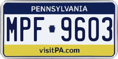 PA license plate MPF9603