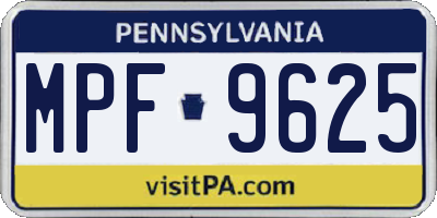PA license plate MPF9625