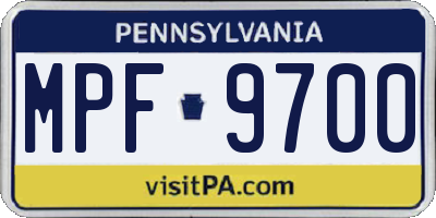 PA license plate MPF9700