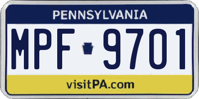 PA license plate MPF9701