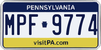 PA license plate MPF9774