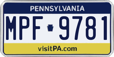 PA license plate MPF9781