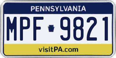 PA license plate MPF9821