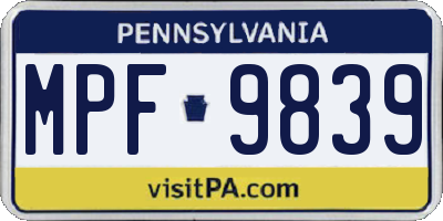 PA license plate MPF9839