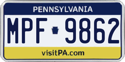PA license plate MPF9862