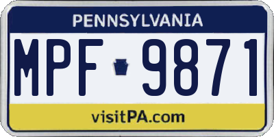 PA license plate MPF9871