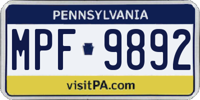 PA license plate MPF9892