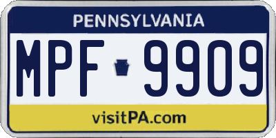 PA license plate MPF9909
