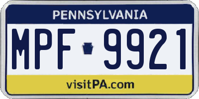 PA license plate MPF9921