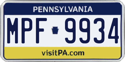 PA license plate MPF9934
