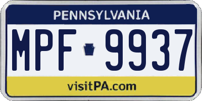 PA license plate MPF9937