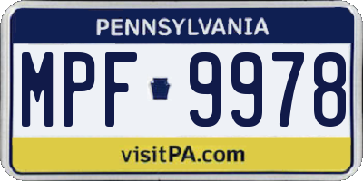 PA license plate MPF9978