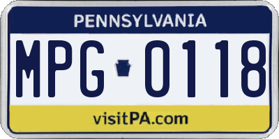 PA license plate MPG0118