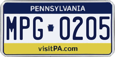 PA license plate MPG0205