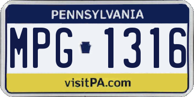 PA license plate MPG1316
