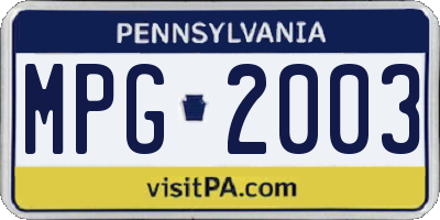 PA license plate MPG2003