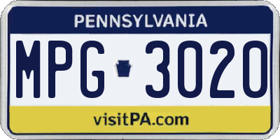 PA license plate MPG3020