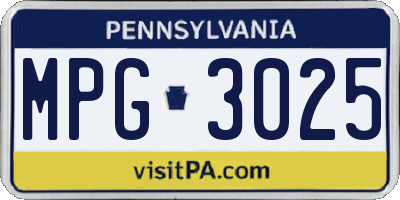 PA license plate MPG3025