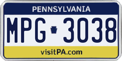 PA license plate MPG3038