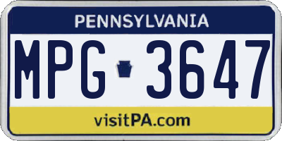PA license plate MPG3647