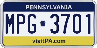 PA license plate MPG3701