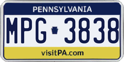PA license plate MPG3838