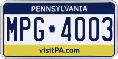 PA license plate MPG4003