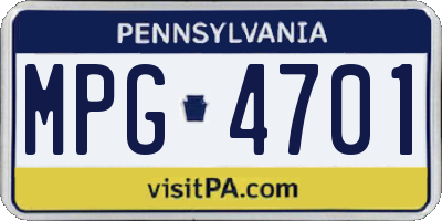 PA license plate MPG4701
