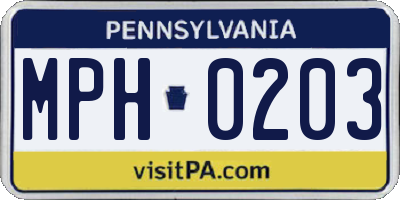 PA license plate MPH0203