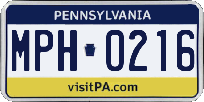 PA license plate MPH0216