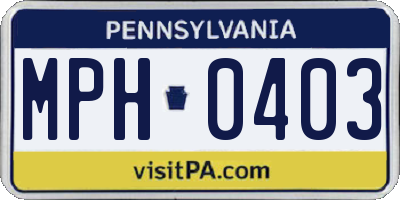 PA license plate MPH0403